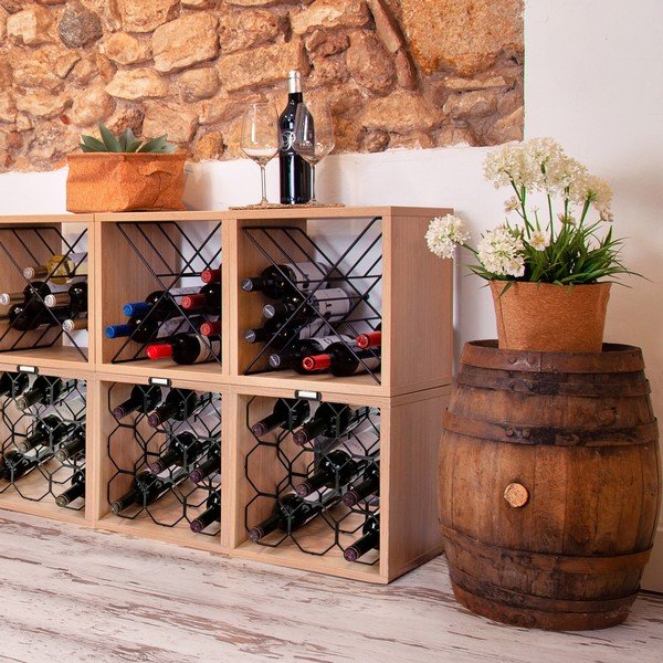 Regál na víno v dekoru buku v přírodní barvě na 9 lahví – Compactor-image-1