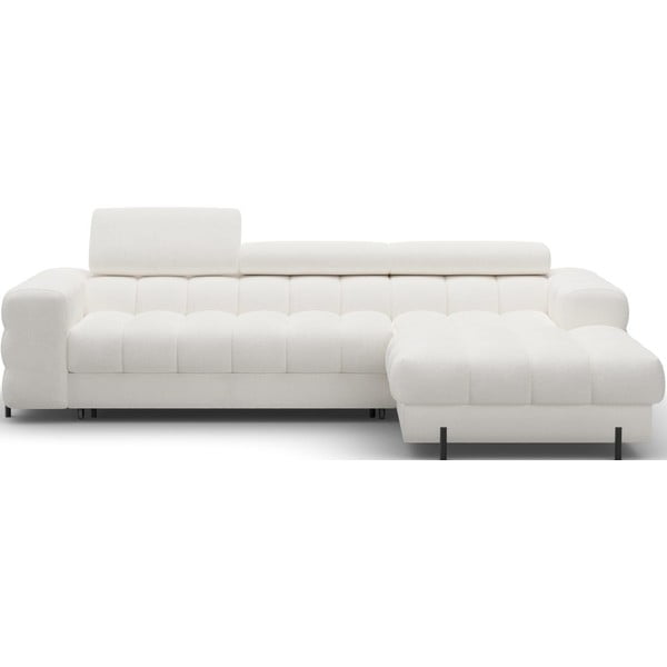 Krémová rozkládací/s úložným prostorem rohová pohovka z textilie bouclé (pravý roh/s lenoškou) Felro – ELTAP