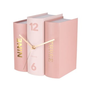 Růžové stolní hodiny ve tvaru knih Karlsson