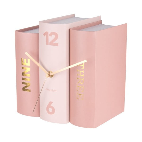 Růžové stolní hodiny ve tvaru knih Karlsson