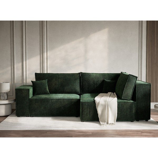 Tmavě zelená žinylková rozkládací/s úložným prostorem rohová pohovka (pravý roh/do L) Tonga – Maison de Rêve-image-4