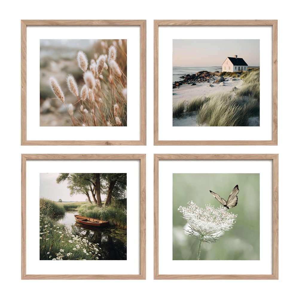 Tlačené obrazy v sade 4 ks s rámom 30x30 cm Subtle Nature – Styler