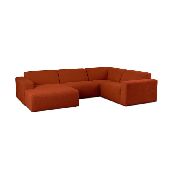 Rohová pohovka z textilie bouclé v cihlové barvě (do "U") Roxy – Scandic-image-1