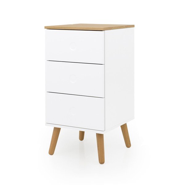 Bílá komoda s nohami z dubového dřeva se 3 zásuvkami Tenzo Dot, šířka 40 cm-image-1
