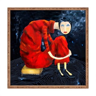 Dřevěný dekorativní servírovací tác Red Lady, 40 x 40 cm