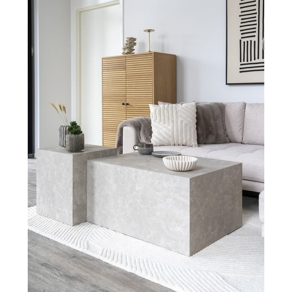 Béžový konferenční stolek v dekoru mramoru 60x80 cm Prague – House Nordic-image-1