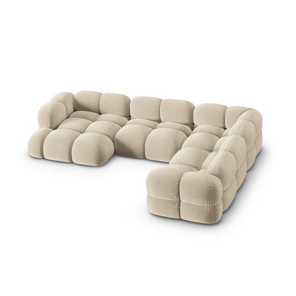 Béžová sametová rohová pohovka (pravý roh/do "U") Loretto – Cosmopolitan Design