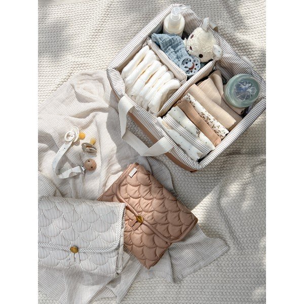 Světle hnědý látkový dětský úložný box 24x34x17 cm Classic Stripes Camel – Cam Cam Copenhagen-image-1