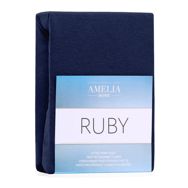 Tmavě modré napínací froté prostěradlo 240x220 cm Ruby – Restilo-image-2