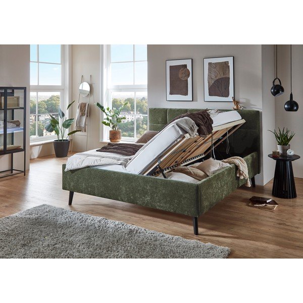 Khaki čalouněná dvoulůžková postel s úložným prostorem s roštem 180x200 cm Nova – Meise Möbel-image-2