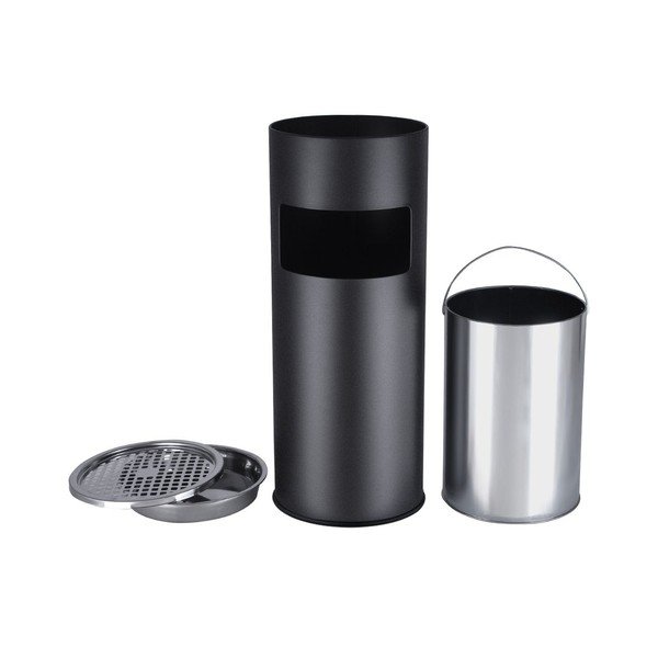 Černý kovový odpadkový koš s popelníkem Songmics-image-2