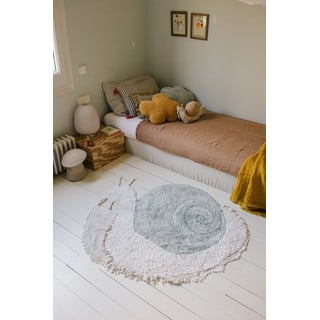 Pratelný ručně tkaný bavlněný dětský koberec v mentolovo-světle šedé barvě 100x120 cm Snail – Lorena Canals