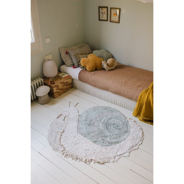 Pratelný ručně tkaný bavlněný dětský koberec v mentolovo-světle šedé barvě 100x120 cm Snail – Lorena Canals-image-1