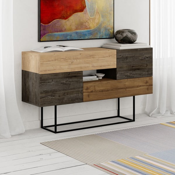 Nízká komoda v dekoru dubu v hnědo-přírodní barvě 145x82 cm Titan – Marckeric-image-3