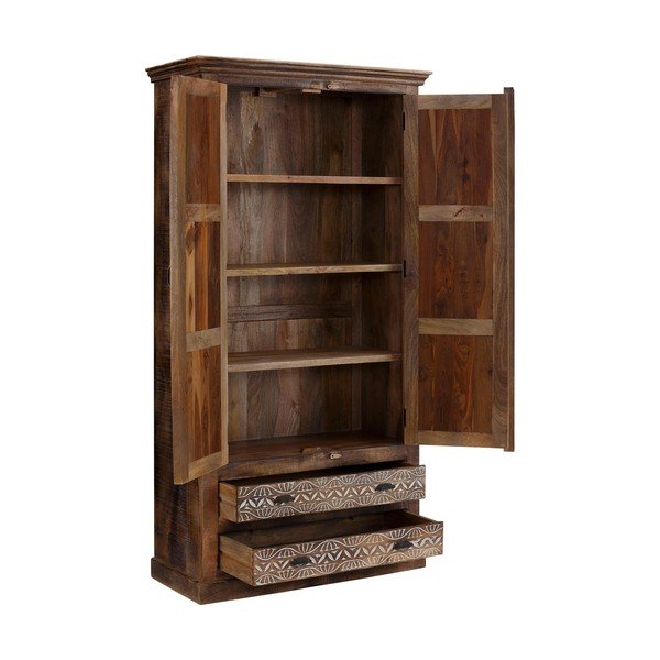 Hnědá šatní skříň z mangového dřeva 190x45 cm Maneesh – Støraa-image-2