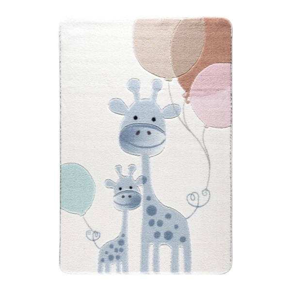 Dětský světle modrý koberec Confetti Happy Giraffe, 133 x 190 cm