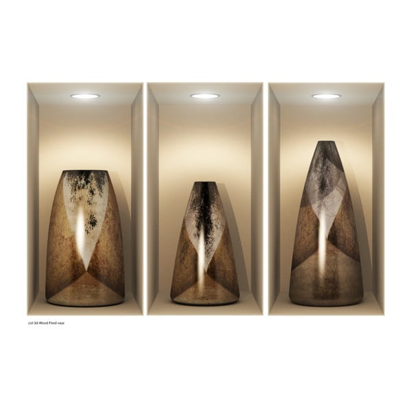 Sada 3 samolepek s 3D efektem Ambiance Wooden Vases-image-2