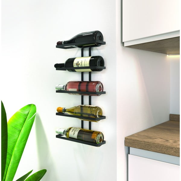 Černý nástěnný kovový regál na víno na 5 láhví Lava – Metaltex-image-2