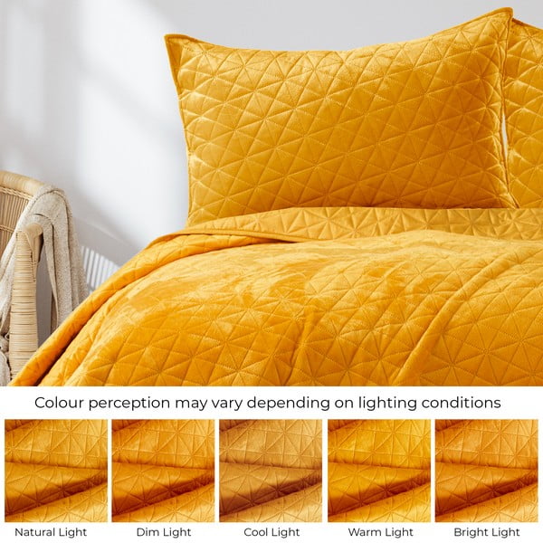 Žlutý sametový prošívaný přehoz 240x260 cm Laila – Restilo-image-4