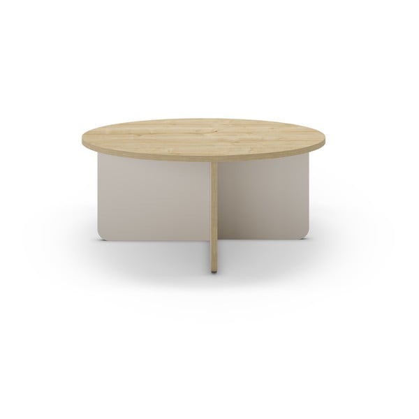 Kulatý konferenční stolek s deskou v dubovém dekoru v krémovo-přírodní barvě ø 80 cm Hillary – Marckeric-image-2