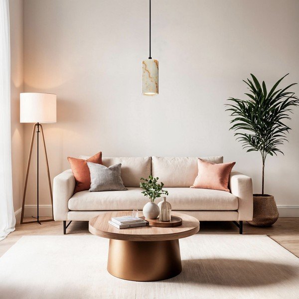 Krémové závěsné svítidlo s mramorovým stínidlem ø 6,5 cm Selma – Opviq lights-image-3