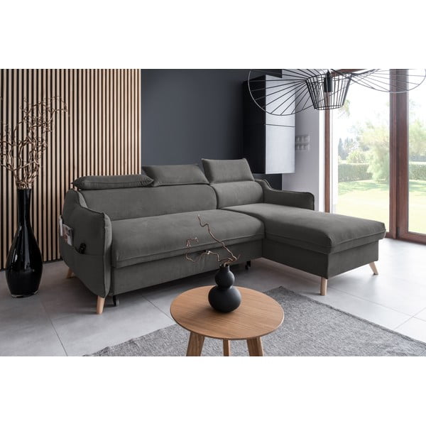 Tmavě šedá sametová rozkládací rohová pohovka (pravý roh) Sweet Harmony – Miuform-image-3