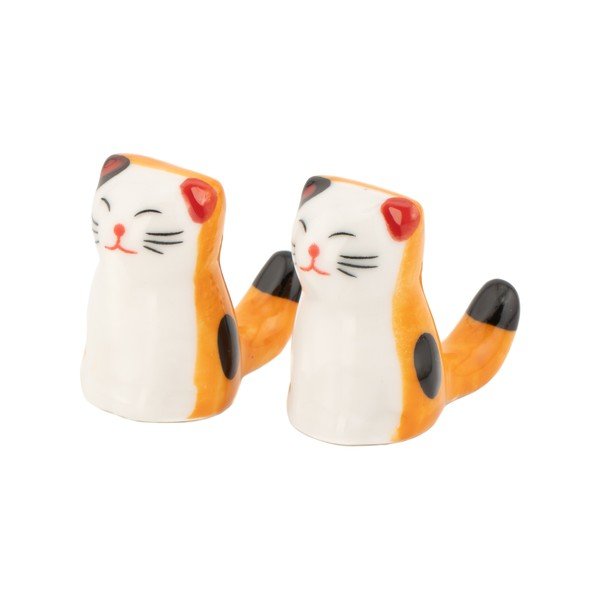 Bílá/oranžová podložka na hůlky 2 ks z porcelánu pro 5 osob Cat – Sass & Belle