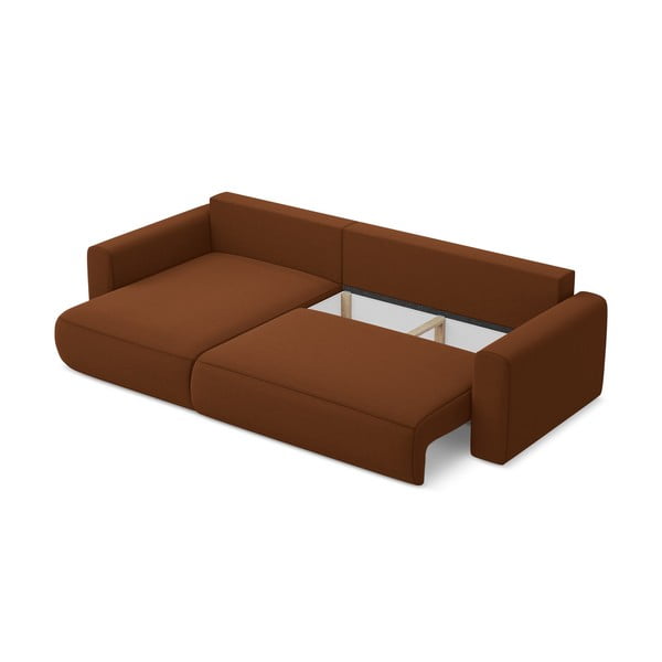 Sametová rozkládací/s úložným prostorem rohová pohovka v terakotové barvě (levý roh/s lenoškou) Kapua – Makamii-image-4