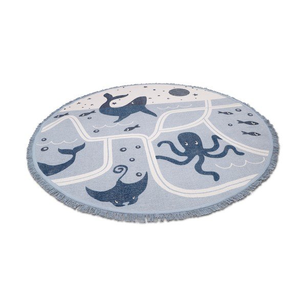 Dětský bavlněný ručně vyrobený koberec Nattiot Little Deep Blue, ø 120 cm-image-3