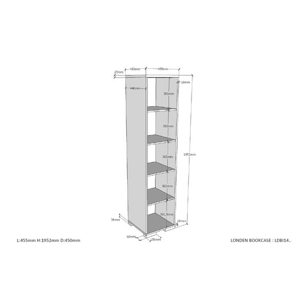 Tmavě šedá dětská knihovna 46x195 cm London – Vipack-image-2