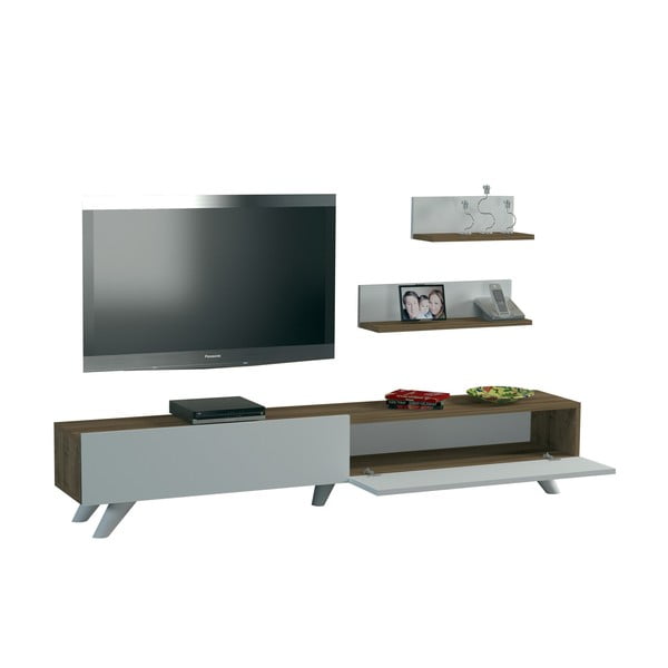 Bílá/přírodní TV  sestava  v dekoru ořechu 60x14,5 cm Amerika – Kalune Design-image-2