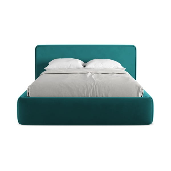 Tyrkysová čalouněná dvoulůžková postel s úložným prostorem s roštem 180x200 cm Kiana – Makamii-image-4