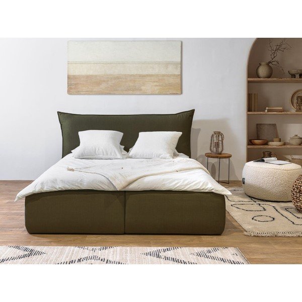 Tmavě zelená čalouněná dvoulůžková postel s úložným prostorem a roštem 180x200 cm Jade – Bobochic Paris-image-1