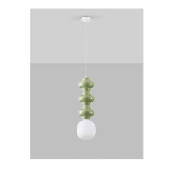 Bílé/světle zelené keramické závěsné svítidlo se skleněným stínidlem ø 18 cm Clio – Nova Luce-image-3