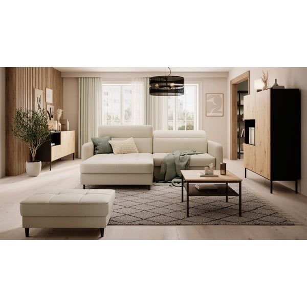 Béžová sametová rozkládací/s úložným prostorem rohová pohovka (levý roh/s lenoškou) Gomsi – ELTAP-image-1