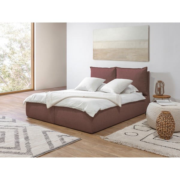 Růžová čalouněná dvoulůžková postel s úložným prostorem a roštem 160x200 cm Garance – Bobochic Paris-image-4