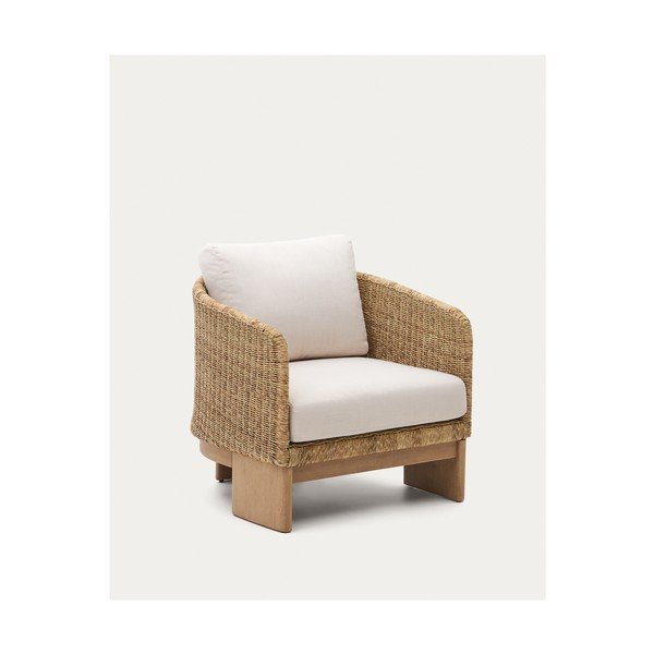 Béžové/v přírodní barvě dřevěné/z umělého ratanu zahradní křeslo Xoriguer – Kave Home-image-1