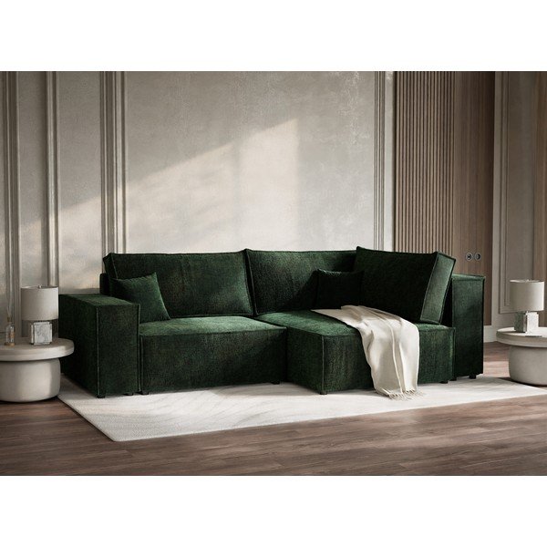 Tmavě zelená žinylková rozkládací/s úložným prostorem rohová pohovka (pravý roh/do L) Tonga – Maison de Rêve-image-1