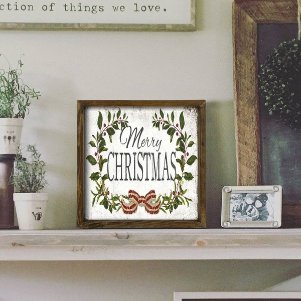 Obraz v rámu z borovicového dřeva Christmas Leaf, 34 x 34 cm-image-1