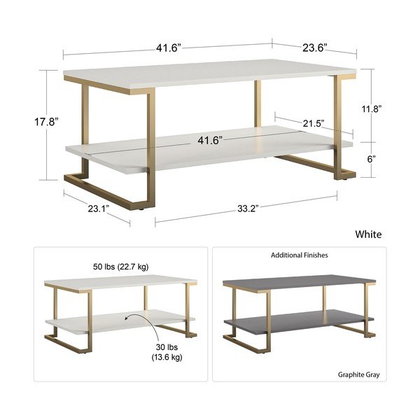 Konferenční stolek v bílo-zlaté barvě CosmoLiving by Cosmopolitan Camila, 106 x 45 cm-image-4