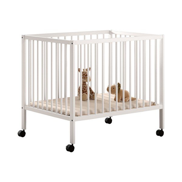 Bílá dětská ohrádka z bukového dřeva s nastavitelnou výškou/na kolečkách 95x75 cm Dino – Vipack