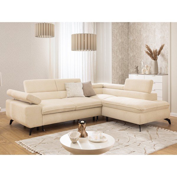 Krémová žinylková rohová pohovka (pravý roh/do L) Marbeya  – Ropez-image-1