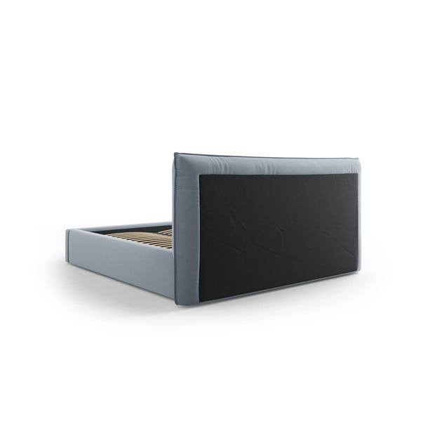 Světle modrá čalouněná dvoulůžková postel s úložným prostorem a roštem 160x200 cm Elio – Milo Casa-image-3