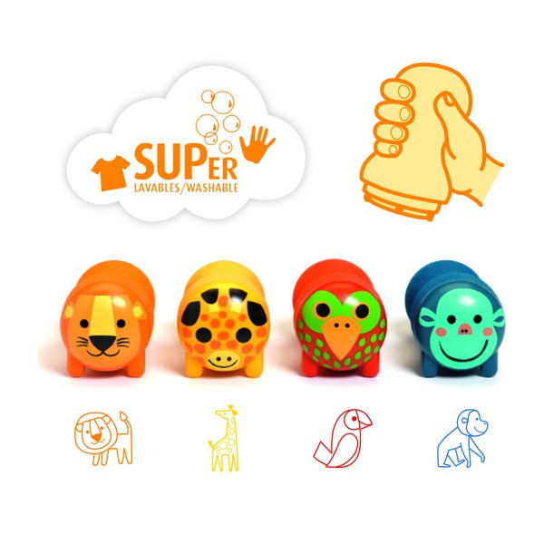 Dětská razítka v sadě 4 ks Safari zvířátka - Djeco-image-1