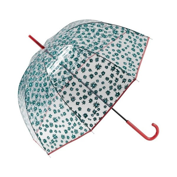 Transparentní holový deštník se zelenými detaily Birdcage Flowers, ⌀ 85 cm