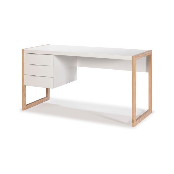 Bílý psací stůl s nohami z borovicového dřeva Marckeric Frank-image-3