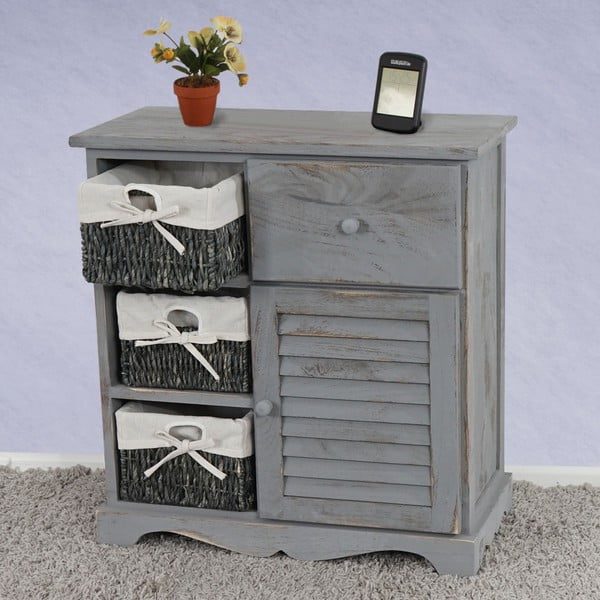 Komoda s košíky a dvěma zásuvkami Shabby, šedá-image-1