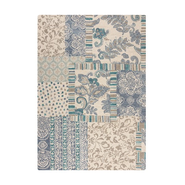 Modrý/béžový ručně tkaný vlněný koberec 120x170 cm Eloise Patchwork – Flair Rugs