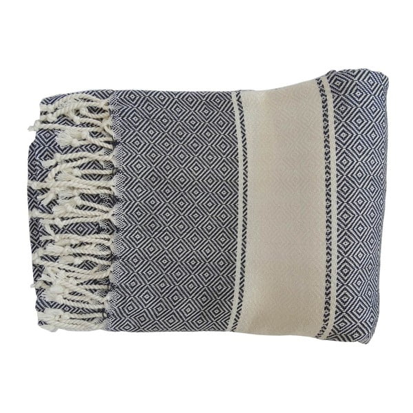 Tmavě modrá ručně tkaná osuška z prémiové bavlny Homemania Elmas Hammam, 100 x 180 cm
