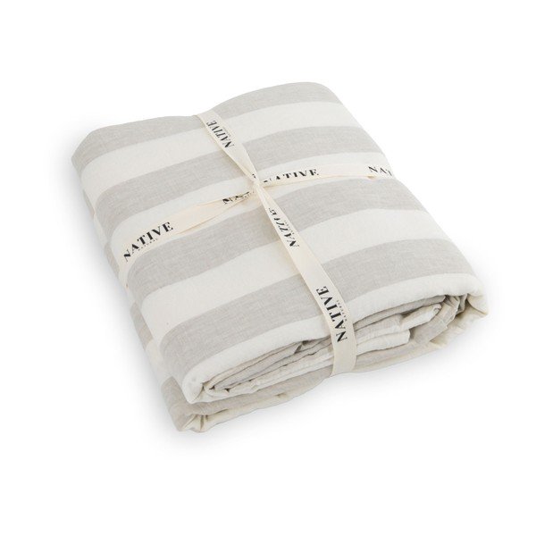 Světle šedé/krémové lněné povlečení na dvoulůžko 200x200 cm Natural Stripes – Native Natural-image-3